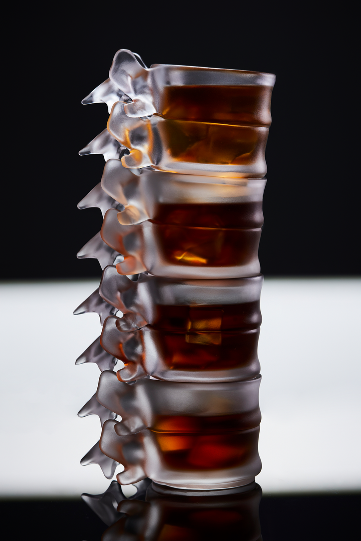 🥃Sculptural Spine-Inspired Crystal Glass — Handmade Art Drinkware