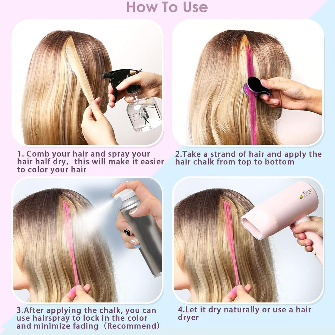 🌈Washable Hair Chalk Set, 8/10/12 Colors – Temporary Hair Color Powder for Creative Hairstyles