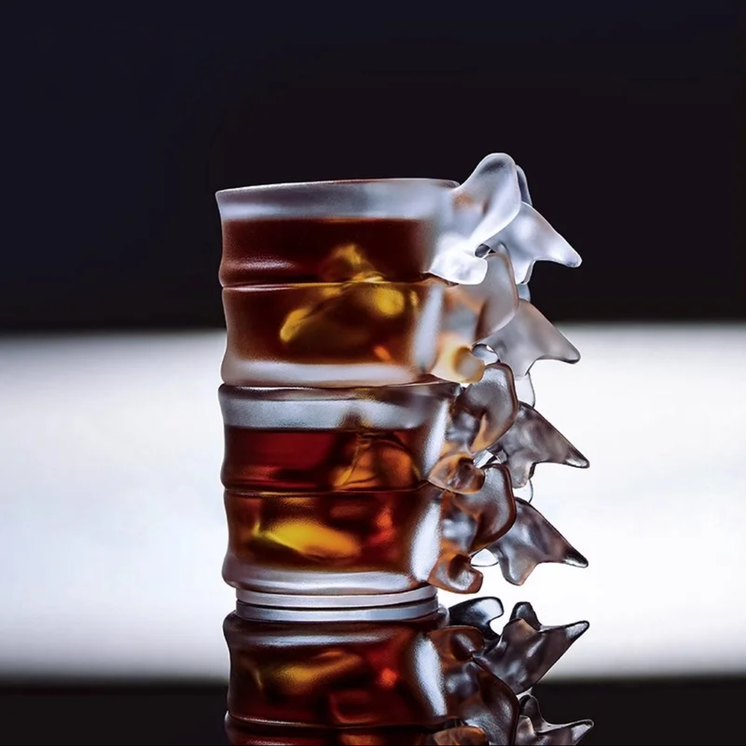🥃Sculptural Spine-Inspired Crystal Glass — Handmade Art Drinkware