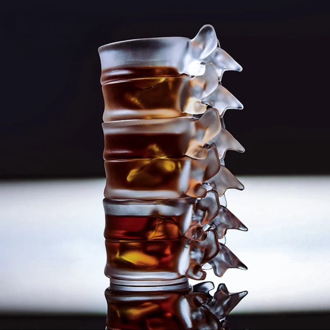 🥃Sculptural Spine-Inspired Crystal Glass — Handmade Art Drinkware