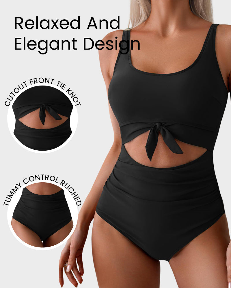 Ruched Tie-Knot Tummy Control One-Piece Swimsuit