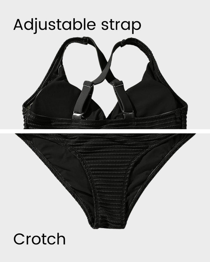 Textured Knot-Front High-Waisted Bikini Set
