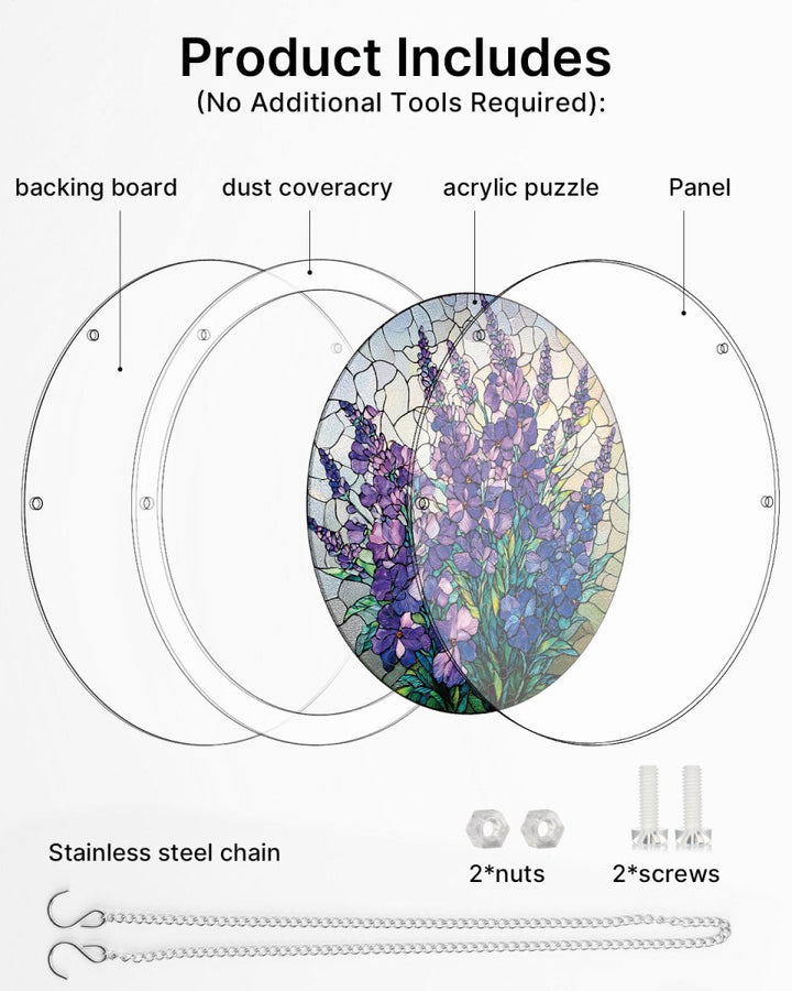 Acrylic Jigsaw Puzzle Suncatcher - Violet Garden Grace