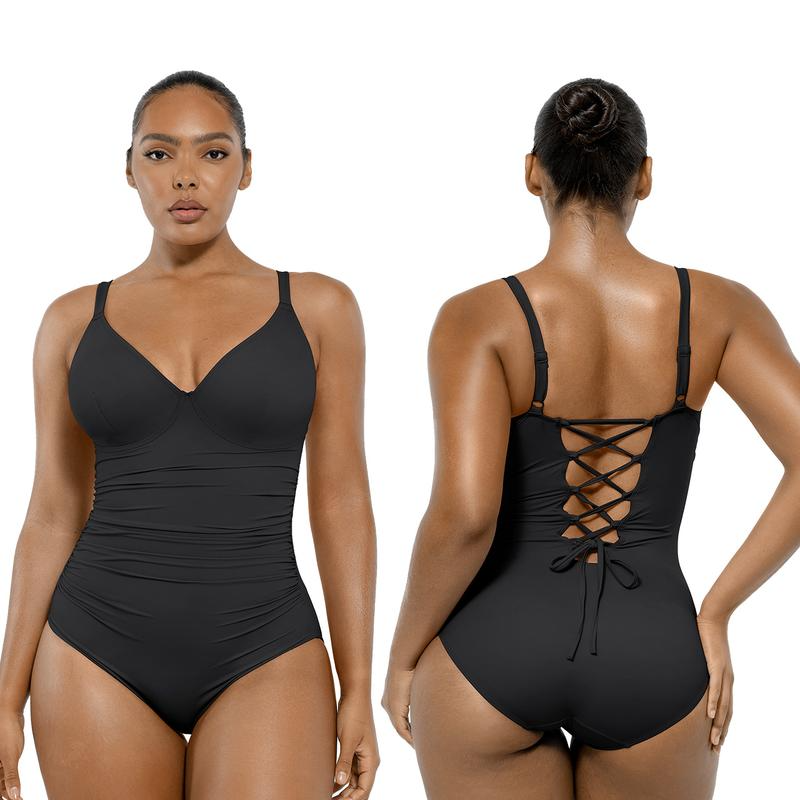Smart Sculpt Back Drawstring Swimsuit with Tummy Tucking