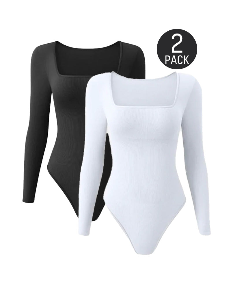 Ribbed Square Neck Long Sleeve Bodysuit